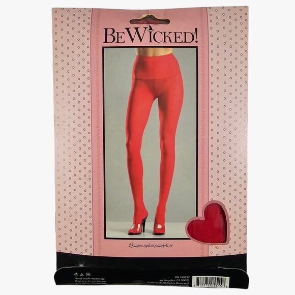 NWT Be Wicked Pantyhose One Size Red Opaque Nylon Tights Lingerie Costume - Picture 1 of 9